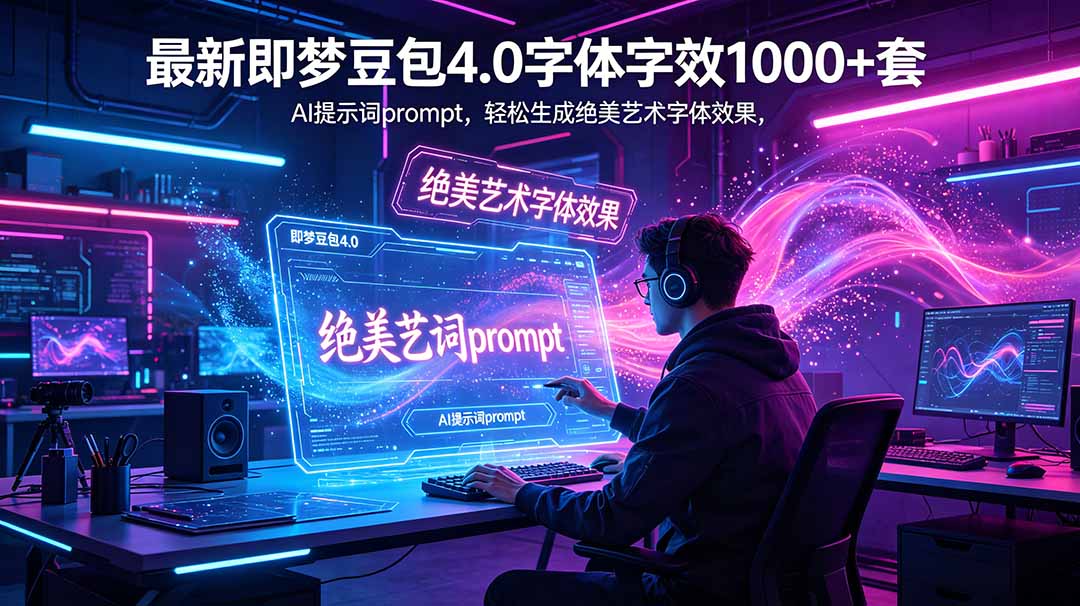 (18650期)最新即梦豆包4.0字体字效1000+套,AI提示词prompt,轻松生成绝美艺术字体效果网创库-网创项目资源站-副业项目-创业项目-搞钱项目网创吧