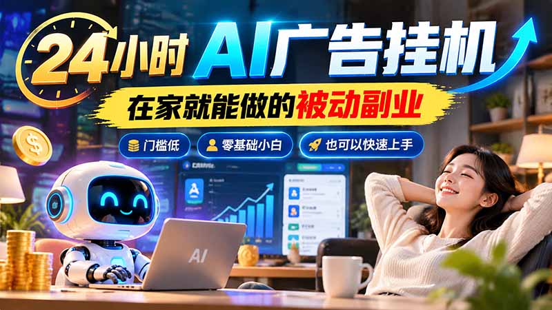 （21118期）24小时AI广告挂机｜在家就能做的被动副业，门槛低，零基础小白也可以快速上手-网创项目资源站-副业项目_创业项目_搞钱项目_网创项目资源平台