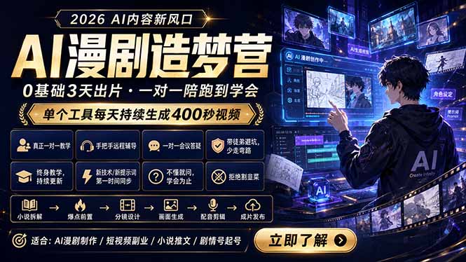 （18568期）AI漫剧造梦营：0基础3天出片，单个工具每天持续生成400秒视频网创吧-网创项目资源站-副业项目-创业项目-搞钱项目网创吧