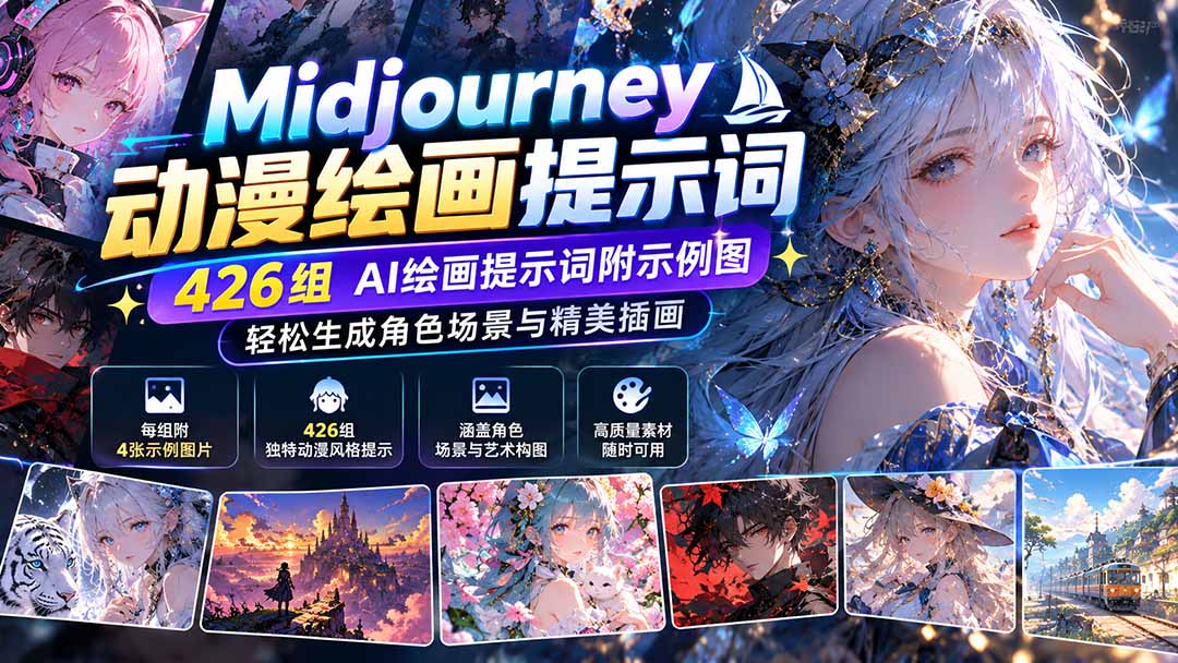 （21239期）Midjourney动漫绘画提示词：426组AI绘画提示词附示例图，轻松生成角色场景与精美插画-网创项目资源站-副业项目_创业项目_搞钱项目_网创项目资源平台