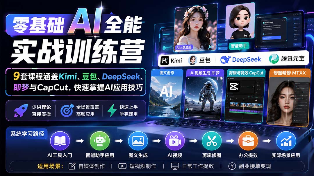 (20134期)零基础AI全能实战训练营:9套课程涵盖Kimi、豆包、DeepSeek、即梦与CapCut,快速掌握AI应用技巧网创吧-网创项目资源站-副业项目-创业项目-搞钱项目网创吧