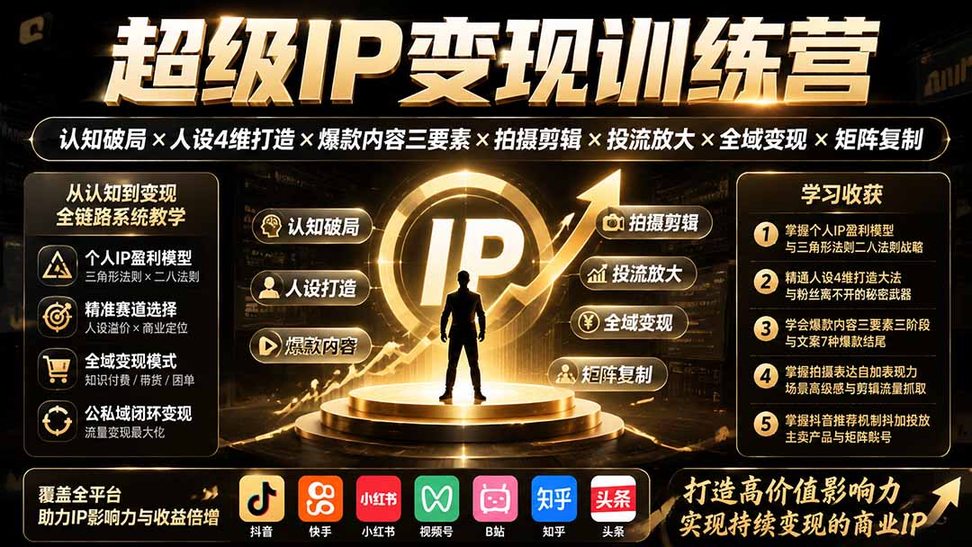 （19698期）超级IP变现训练营：认知破局×人设4维打造×爆款内容三要素×拍摄剪辑×投流放大×全域变现×矩阵复制网创吧-网创项目资源站-副业项目-创业项目-搞钱项目网创吧