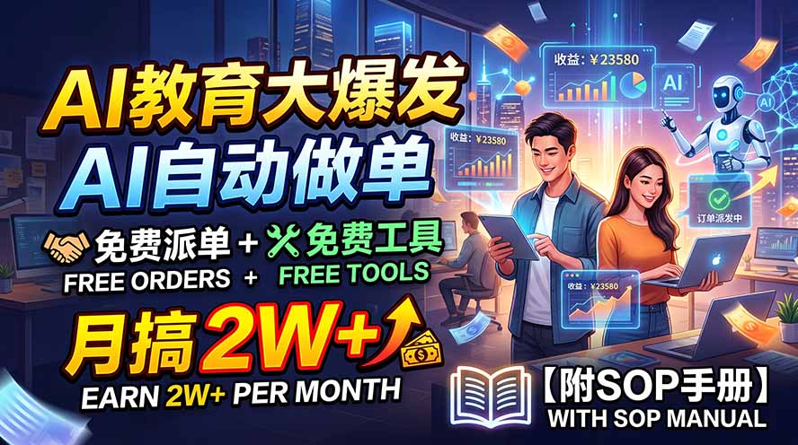 (19931期)AI教育大爆发,AI自动做单,免费派单+免费工具,月搞2W+【附SOP手册】网创吧-网创项目资源站-副业项目-创业项目-搞钱项目网创吧