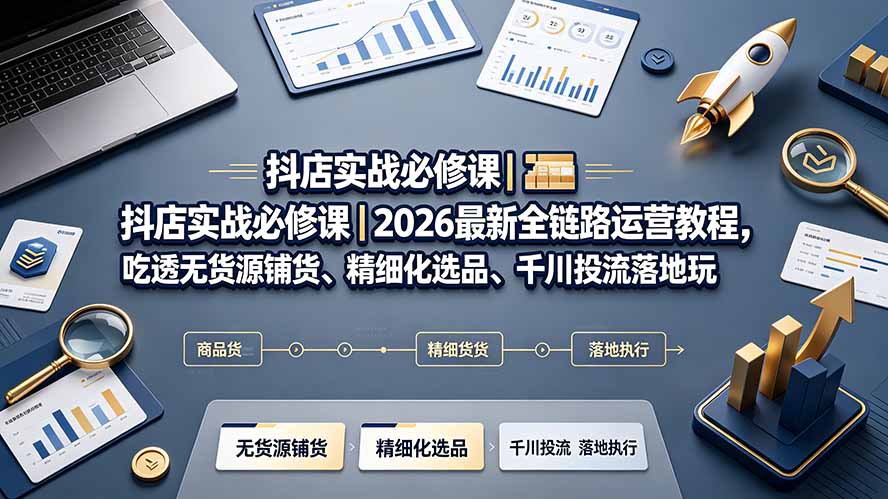 (19549期)抖店实战必修课|2026最新全链路运营教程,吃透无货源铺货、精细化选品、千川投流落地玩法网创吧-网创项目资源站-副业项目-创业项目-搞钱项目网创吧