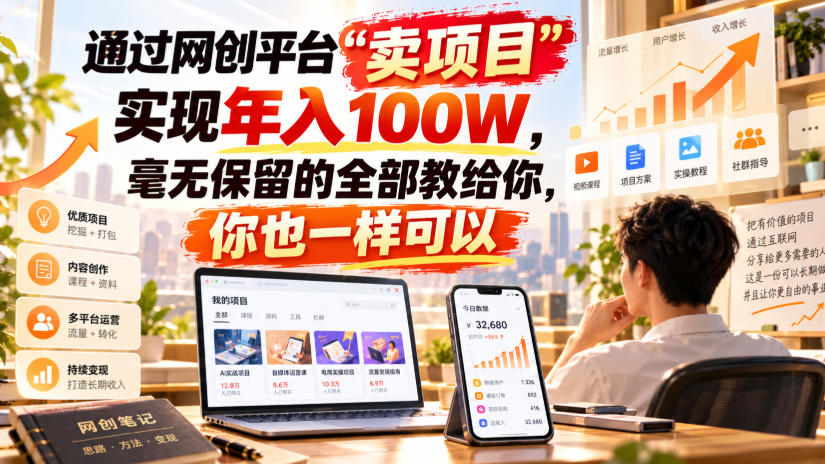 (20790期)通过网创平台“卖项目”实现年入百万,毫无保留的全部教给你!网创库-网创项目资源站-副业项目-创业项目-搞钱项目网创吧