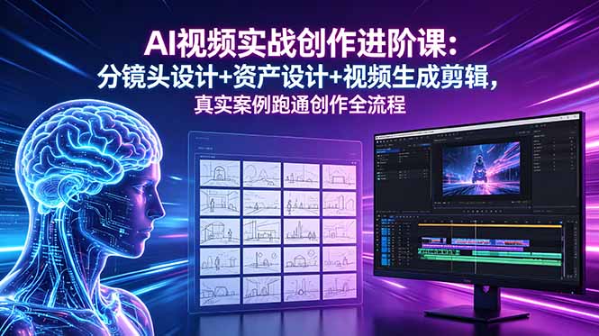(18596期)AI视频实战创作进阶课:分镜头设计+资产设计+视频生成剪辑,真实案例跑通创作全流程网创吧-网创项目资源站-副业项目-创业项目-搞钱项目网创吧