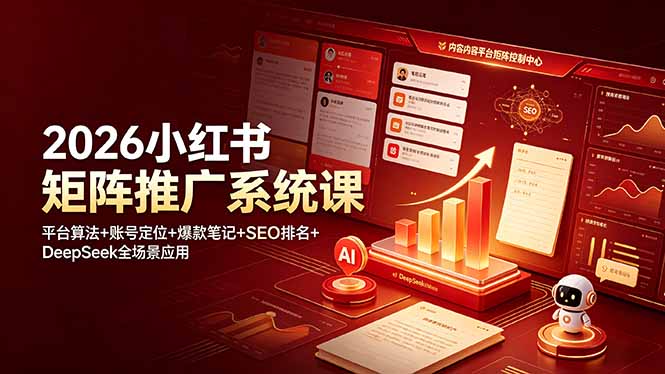 (19129期)2026小红书矩阵推广系统课:平台算法+账号定位+爆款笔记+SEO排名+DeepSeek全场景应用
