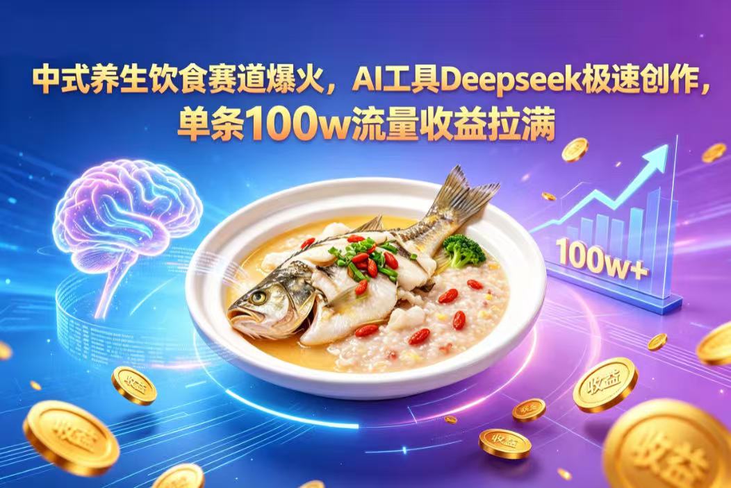 中式养生饮食赛道爆火，AI 工具 Deepseek 极速创作，单条 100w 流量收益拉满网创吧-网创项目资源站-副业项目-创业项目-搞钱项目网创吧