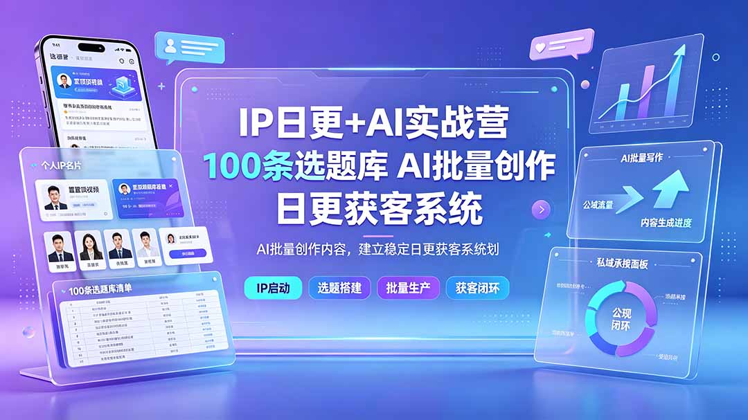 (19353期)IP日更+AI实战营:IP置顶视频制作×100条选题库搭建×10条日更规划,AI批量创作内容,建立稳定日更获客系统网创库-网创项目资源站-副业项目-创业项目-搞钱项目网创吧