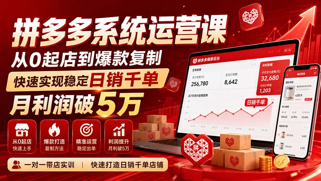 （20547期）拼多多系统运营课-无水印(更新9月)，从0起店到爆款复制，快速实现稳定日销千单，月利润破5万网创吧-网创项目资源站-副业项目-创业项目-搞钱项目网创吧