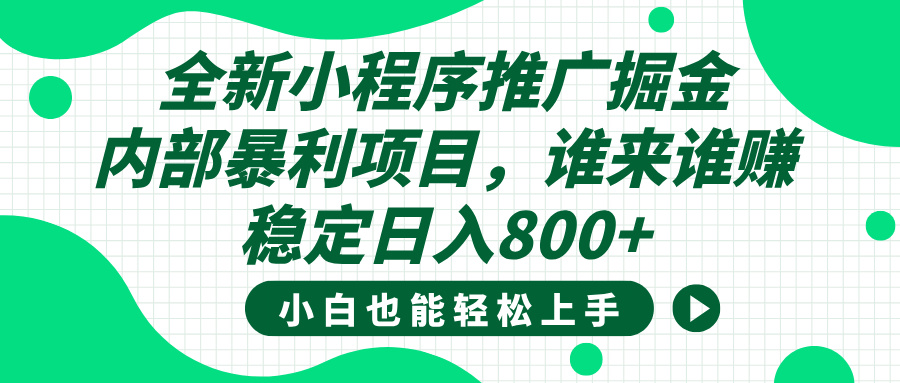 全新小程序推广掘金,内部暴利项目,小白轻松上手,稳定日入800+网创库-网创项目资源站-副业项目-创业项目-搞钱项目网创吧