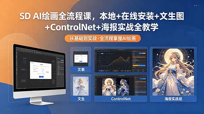 (18453期)SD AI绘画全流程课,本地+在线安装+文生图+ControlNet+海报实战全教学
