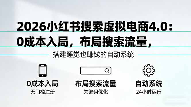 （17659期）2026小红书搜索虚拟电商4.0：0成本入局，布局搜索流量，搭建睡觉也赚钱的自动系统网创库-网创项目资源站-副业项目-创业项目-搞钱项目网创吧