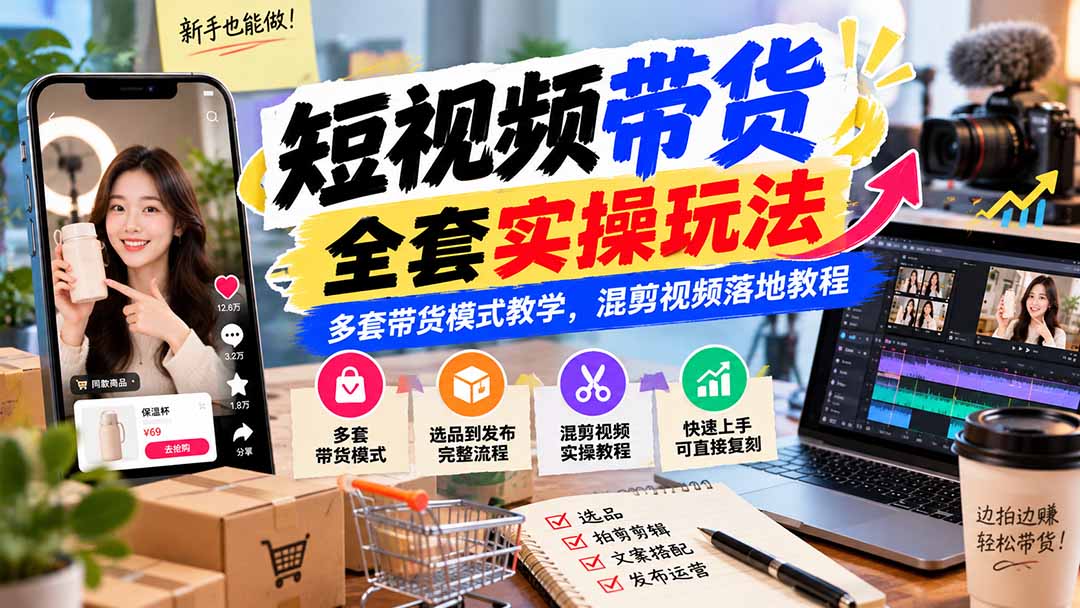 (20991期)【无水印】短视频带货全套实操玩法,多套带货模式教学,混剪视频落地教程-网创项目资源站-副业项目_创业项目_搞钱项目_网创项目资源平台
