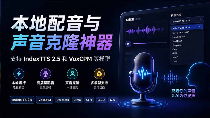 (20727期)GitHub 最新开源宝藏项目!本地配音与声音克隆能力都齐了,支持Indextts 2.5和VoxCPM等模型 yovoice网创库-网创项目资源站-副业项目-创业项目-搞钱项目网创吧