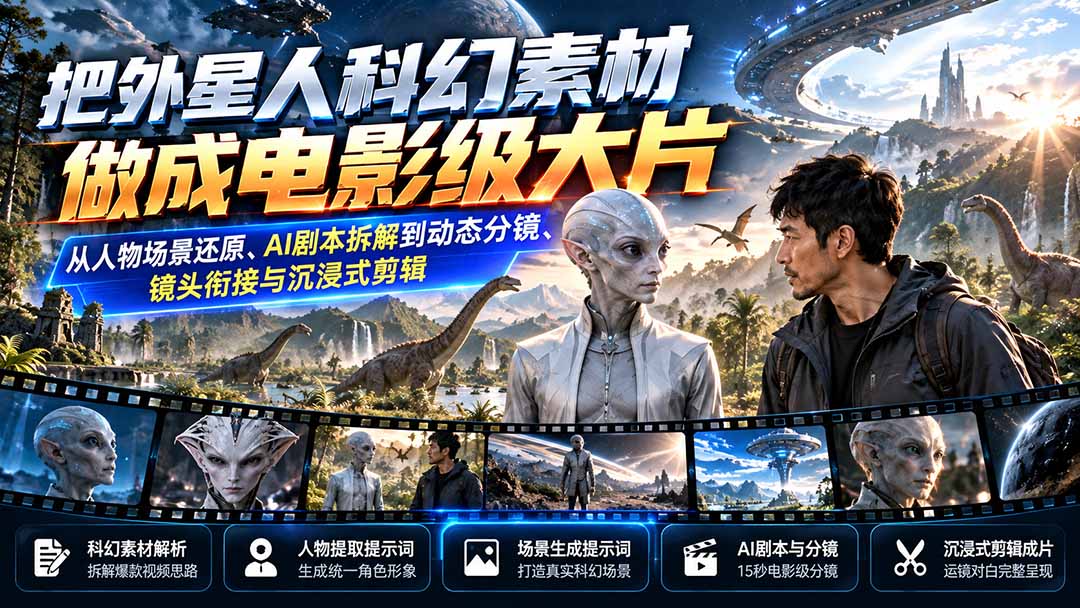 (20946期)把外星人科幻素材做成电影级大片:从人物场景还原、AI剧本拆解到动态分镜、镜头衔接与沉浸式剪辑-网创项目资源站-副业项目_创业项目_搞钱项目_网创项目资源平台
