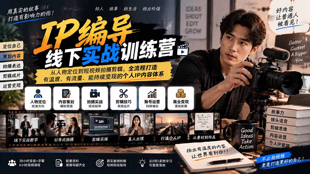 （20611期）【无水印】IP编导线下实战训练营-更新：从人物定位到短视频拍摄剪辑，全流程打造有温度、有流量、能持续变现的个体网创吧-网创项目资源站-副业项目-创业项目-搞钱项目网创吧