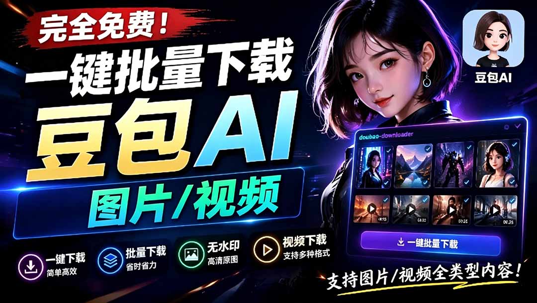 (19107期)Github最新发布!一键批量下载豆包AI无水印图片/视频,简单易用,自动解析提示词,doubao-downloader