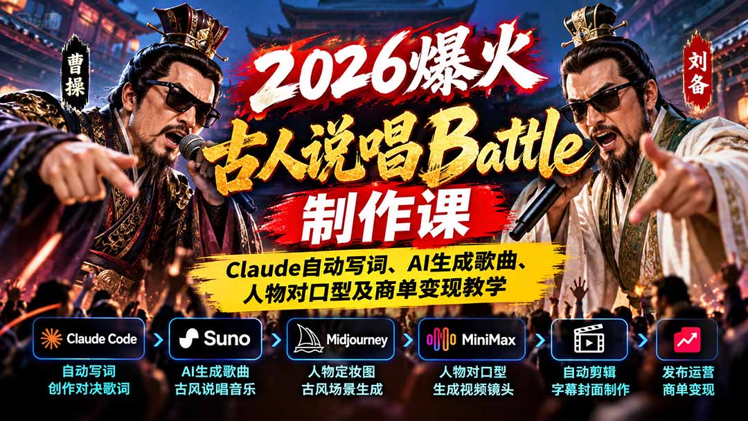 （21059期）2026爆火古人说唱Battle制作课：Claude自动写词、AI生成歌曲、人物对口型及商单变现教学-网创项目资源站-副业项目_创业项目_搞钱项目_网创项目资源平台