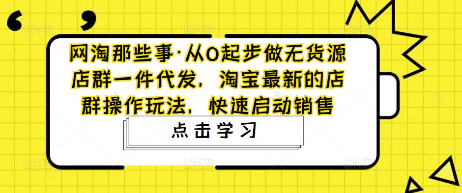 (4979期)从0起步做无货源店群一件代发,淘宝最新的店群操作玩法,快速启动销售网创库-网创项目资源站-副业项目-创业项目-搞钱项目网创吧