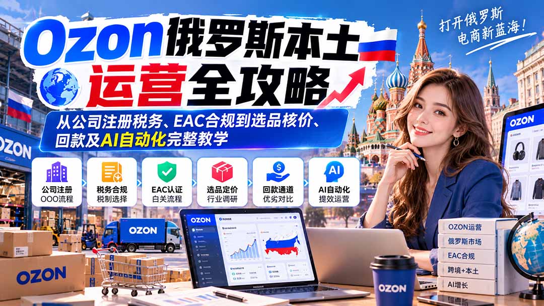 （20851期）Ozon俄罗斯本土运营全攻略：从公司注册税务、EAC合规到选品核价、回款及AI自动化完整教学网创库-网创项目资源站-副业项目-创业项目-搞钱项目网创吧