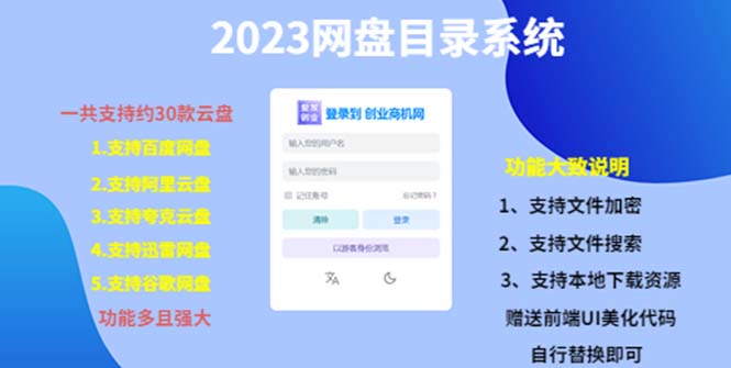 （5470期）（项目课程）2023网盘目录运营系统，一键安装教学，一共支持约30款云盘网创吧-网创项目资源站-副业项目-创业项目-搞钱项目网创吧