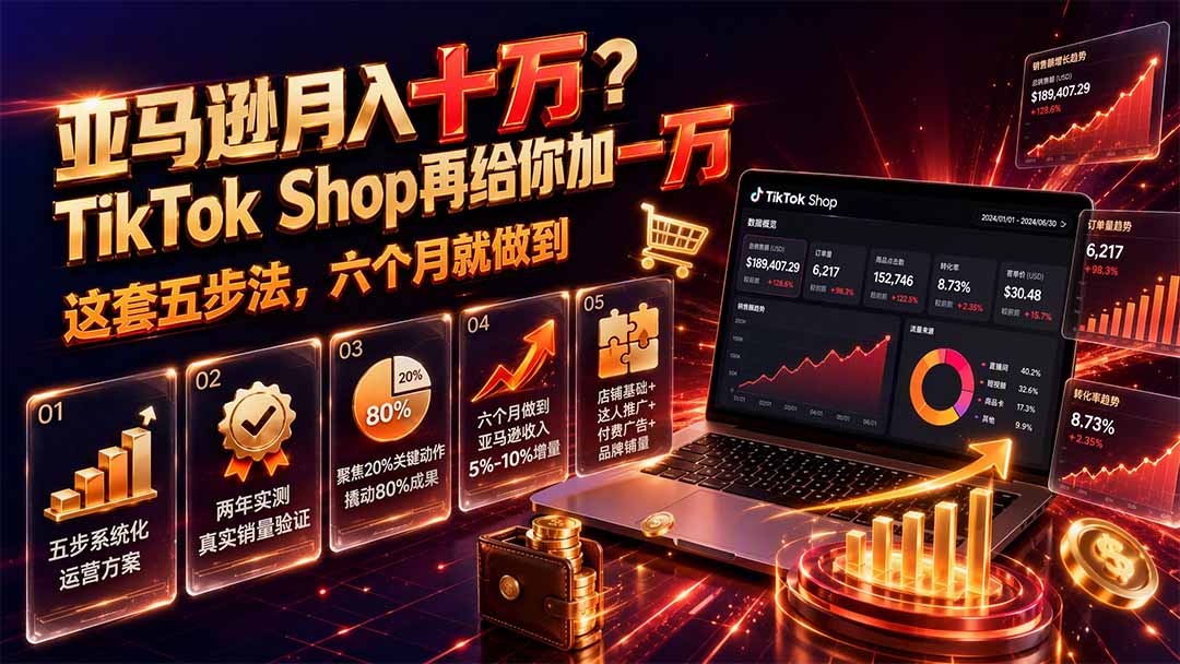 （19643期）亚马逊月入十万？TikTok Shop再给你加一万——这套五步法，六个月就做到【原创双语字幕】网创吧-网创项目资源站-副业项目-创业项目-搞钱项目网创吧