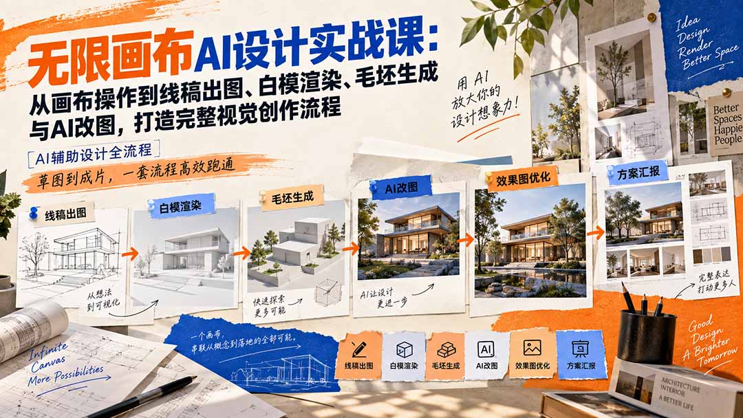 （20613期）【无水印】无限画布AI设计实战课-更新：从画布操作到线稿出图、白模渲染、毛坯生成与AI改图，打造完整视觉创作流程网创吧-网创项目资源站-副业项目-创业项目-搞钱项目网创吧