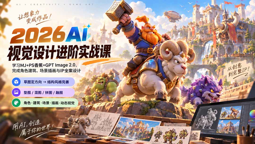 （20425期）2026AI视觉设计进阶实战课-更新：学习MJ+PS香蕉+GPT Image 2.0，完成角色建筑、场景插画与IP全案设计网创吧-网创项目资源站-副业项目-创业项目-搞钱项目网创吧