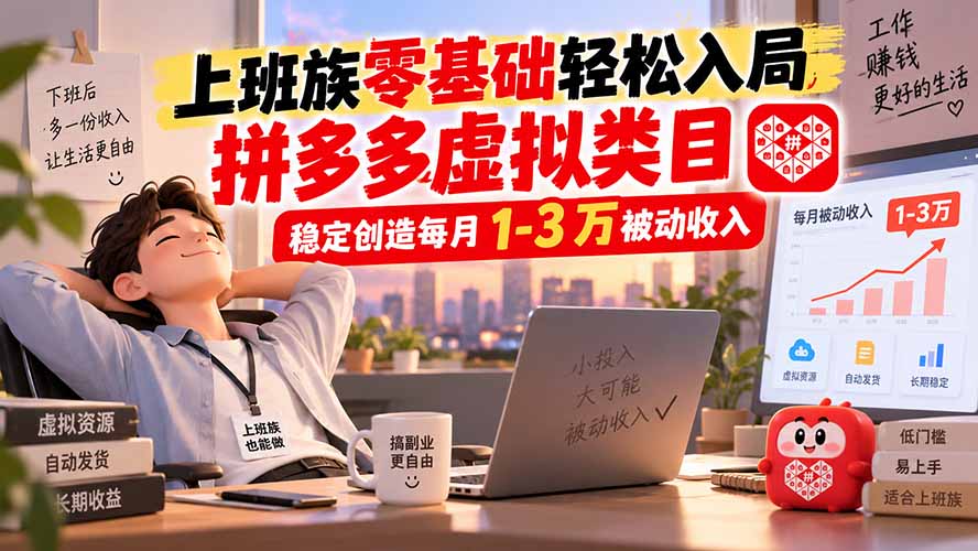 (20250期)上班族零基础轻松入局,拼多多虚拟类目,稳定创造每月 1-3 万被动收入