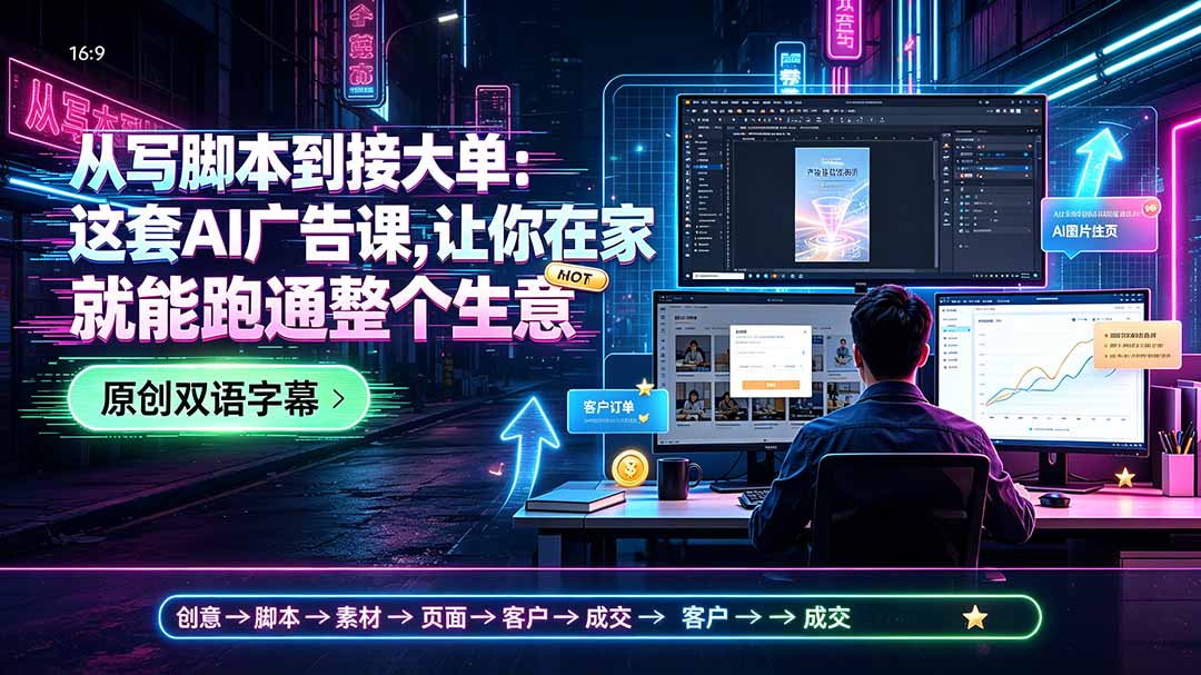 (19318期)从写脚本到接大单:这套AI广告课,让你在家就能跑通整个生意【原创双语字幕】网创库-网创项目资源站-副业项目-创业项目-搞钱项目网创吧