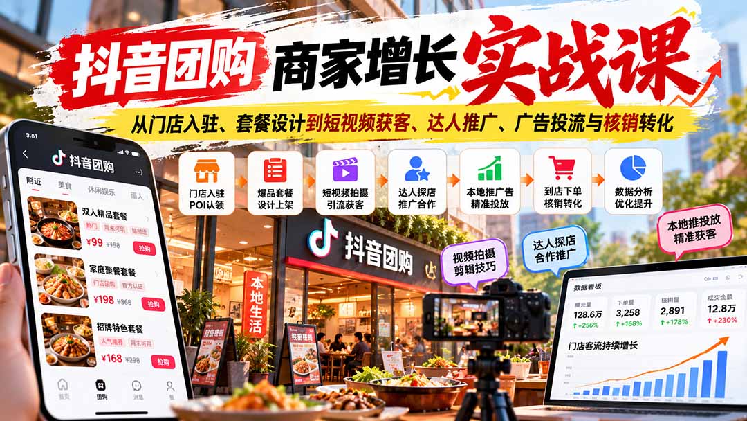 （20813期）抖音团购商家增长实战课：从门店入驻、套餐设计到短视频获客、达人推广、广告投流与核销转化网创库-网创项目资源站-副业项目-创业项目-搞钱项目网创吧