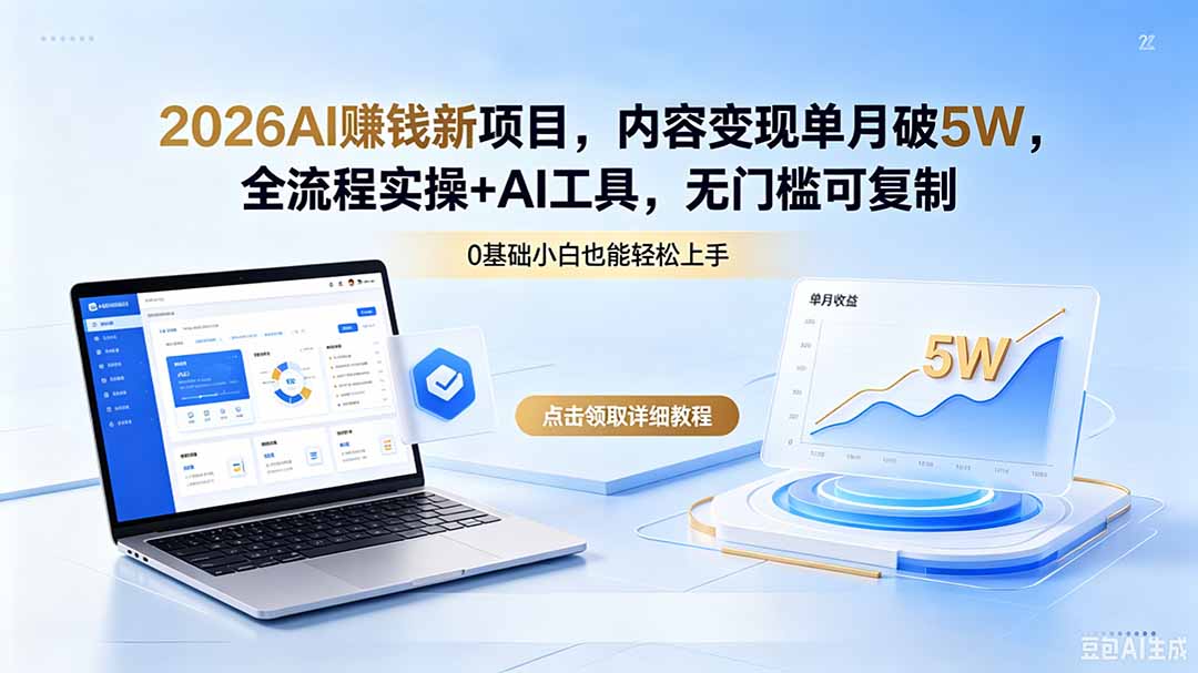 (18476期)2026AI赚钱新项目,内容变现单月破5W,全流程实操+AI工具,无门槛可复制