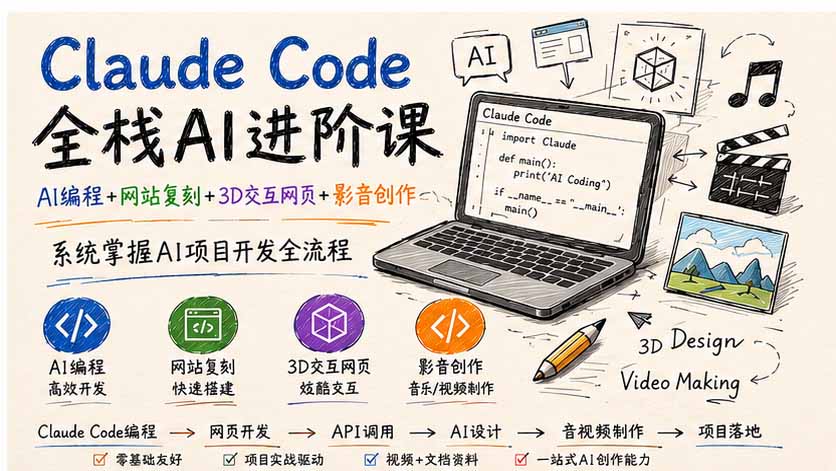 （20188期）Claude Code全栈AI进阶课-更新；AI编程+网站复刻+3D交互网页+影音创作，系统掌握AI项目开发全流程网创吧-网创项目资源站-副业项目-创业项目-搞钱项目网创吧