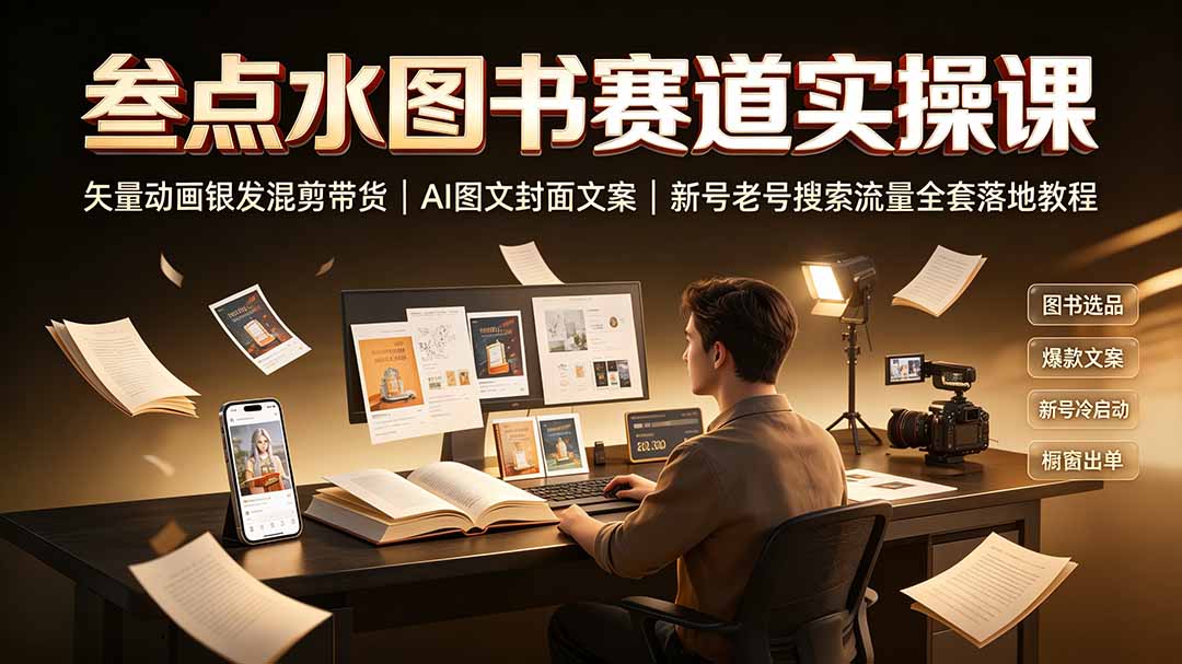 (19613期)叁点水图书赛道实操课|矢量动画银发混剪带货,AI图文封面文案,新号老号搜索流量全套落地教程网创吧-网创项目资源站-副业项目-创业项目-搞钱项目网创吧