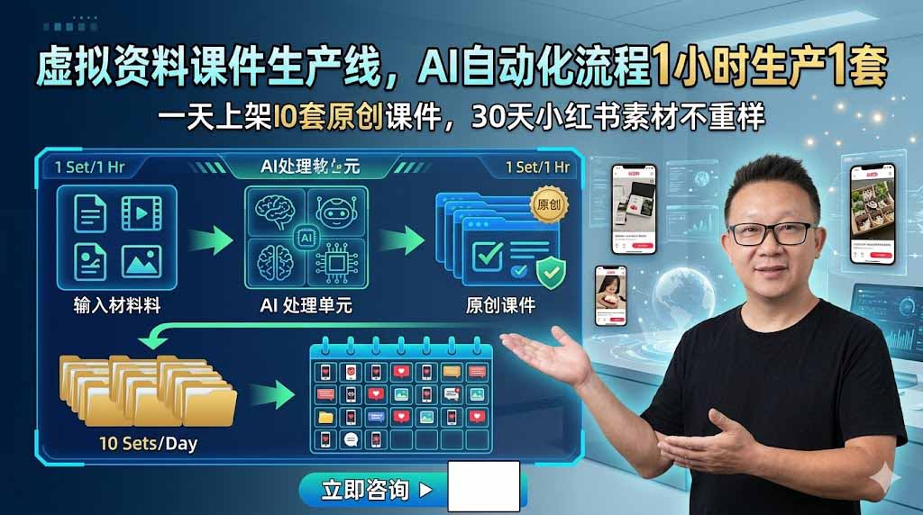 （19091期）虚拟资料课件生产线，AI自动化流程1小时生产1套，一天上架10套原创课件，30天小红书素材不重样网创库-网创项目资源站-副业项目-创业项目-搞钱项目网创吧