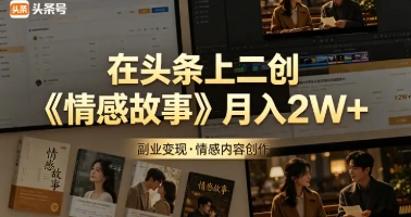 在头条上二创《情感故事》这个月我已经赚2W+网创吧-网创项目资源站-副业项目-创业项目-搞钱项目网创吧