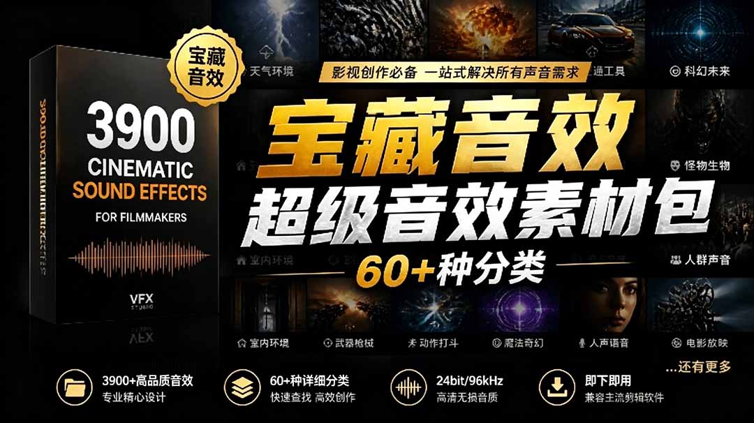 (18660期)宝藏音效合集包!60+多种音效分类,共计3900个,分类清晰,全中文分类,高品质剪辑音效素材包网创库-网创项目资源站-副业项目-创业项目-搞钱项目网创吧