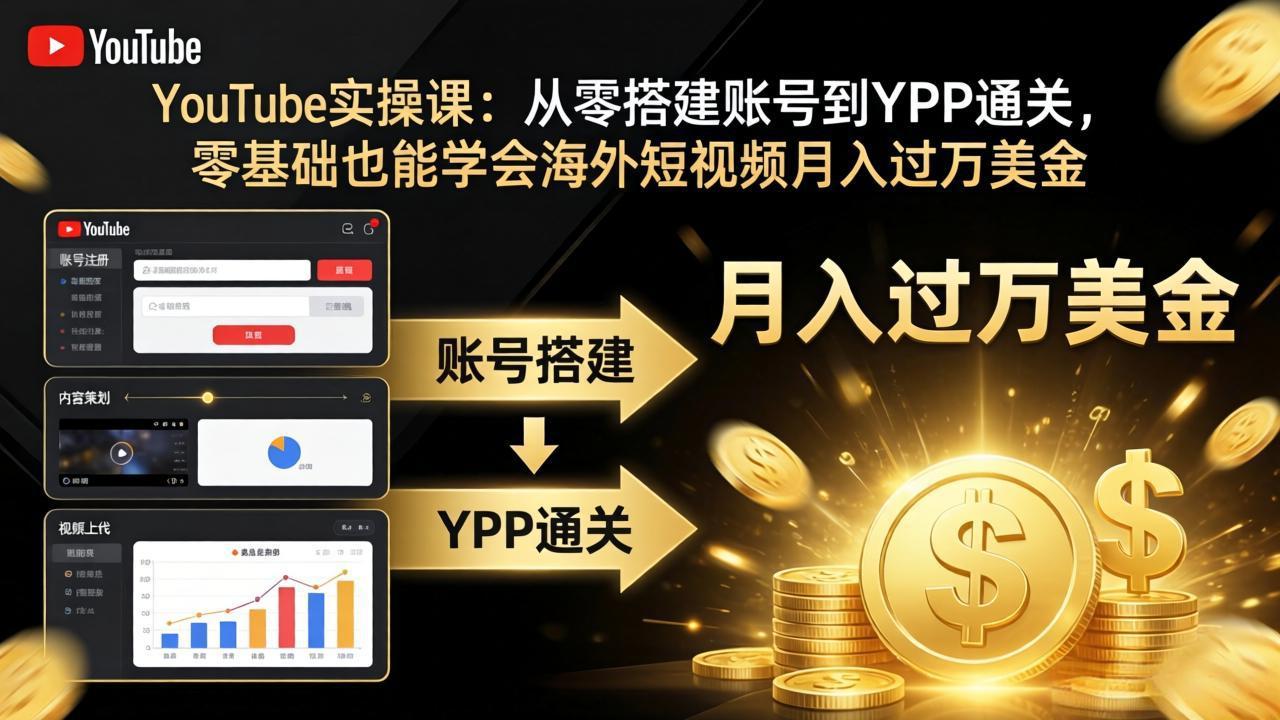 (17897期)YouTube实操课:从零搭建账号到YPP通关,零基础也能学会海外短视频月入过万美金