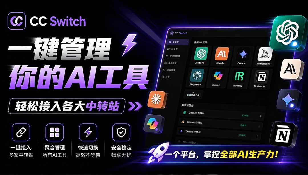 (19335期)一键给Chatgpt、Codex、Claude接入地第三方中转站,CC Switch统一管理你的 AI 编程工具工作流