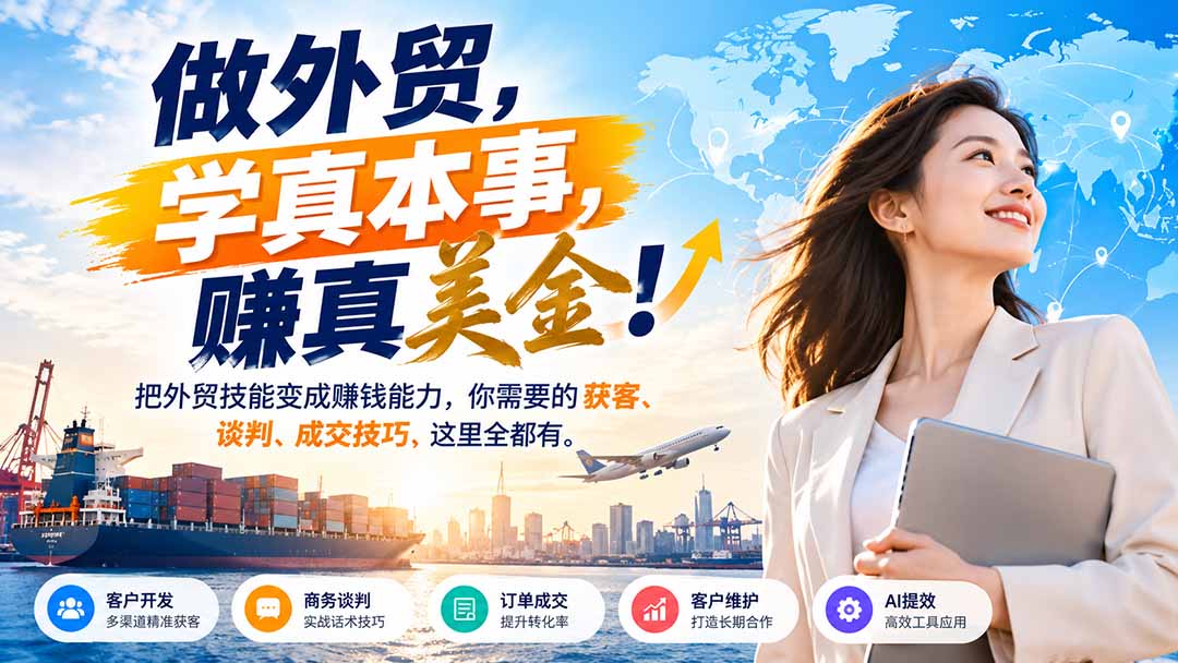 (21106期)做外贸,学真本事,赚真美金!把外贸技能变成赚钱能力,你需要的获客、谈判、成交技巧,这里全都有-网创项目资源站-副业项目_创业项目_搞钱项目_网创项目资源平台