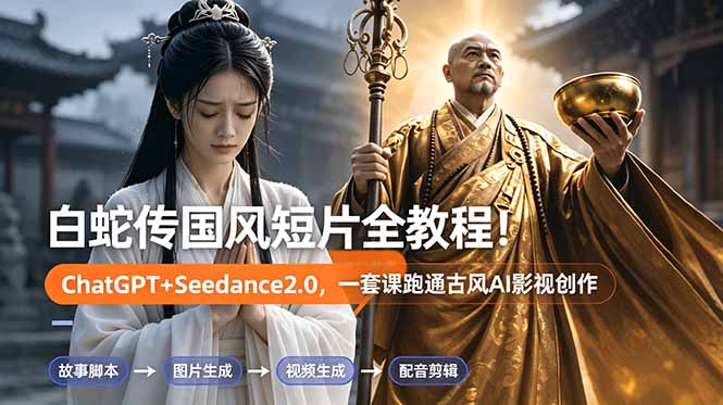 (18737期)白蛇传-国风短片全教程!ChatGPT+Seedance2.0,一套课跑通古风AI影视创作网创库-网创项目资源站-副业项目-创业项目-搞钱项目网创吧
