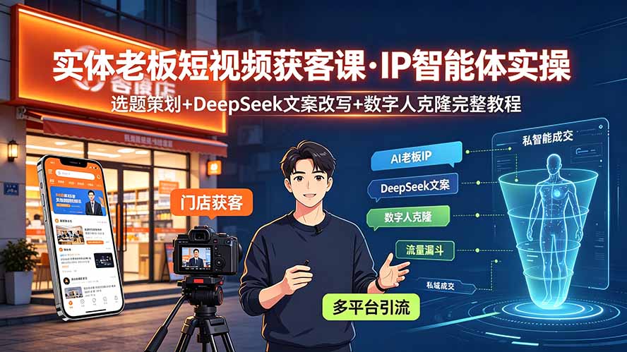 (19260期)实体老板短视频获客课·IP智能体实操|选题策划+DeepSeek文案改写+数字人克隆完整教程网创库-网创项目资源站-副业项目-创业项目-搞钱项目网创吧
