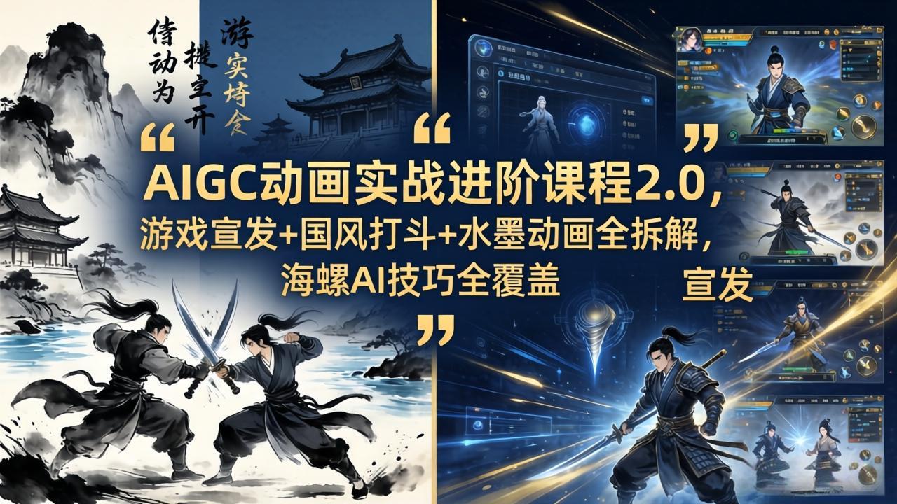 (18235期)AIGC动画实战进阶课程2.0,游戏宣发+国风打斗+水墨动画全拆解,海螺AI技巧全覆盖