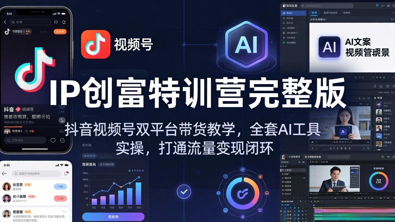 (18114期) IP创富特训营完整版:抖音视频号双平台带货教学,全套AI工具实操,打通流量变现闭环