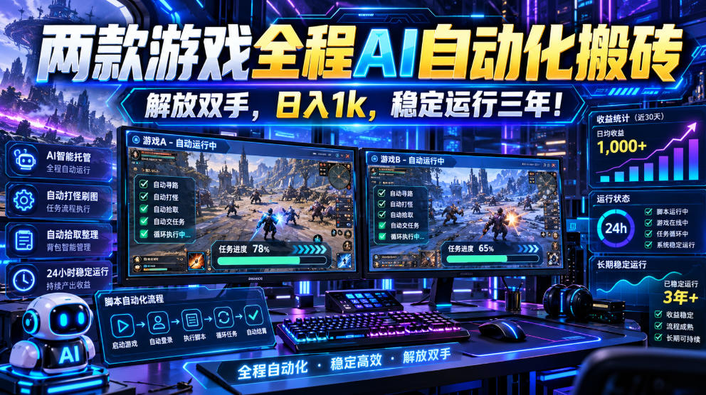 （21236期）两款游戏全程AI自动化搬砖，解放双手，日入1k，稳定运行三年！-网创项目资源站-副业项目_创业项目_搞钱项目_网创项目资源平台